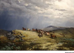 Plakat 50 x 70 cm. Peter N. Arbo, «Hester på fjellet»