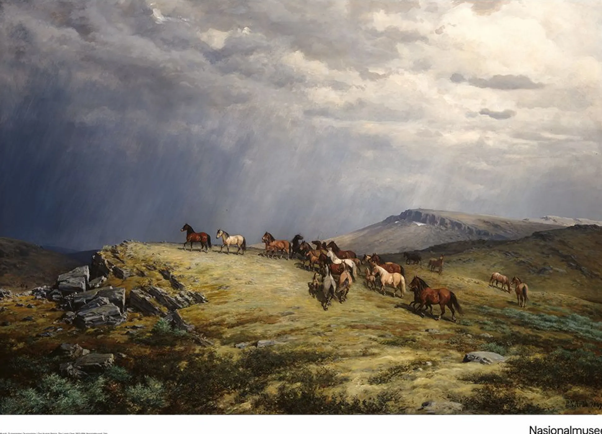 Plakat 50 x 70 cm. Peter N. Arbo, «Hester på fjellet»