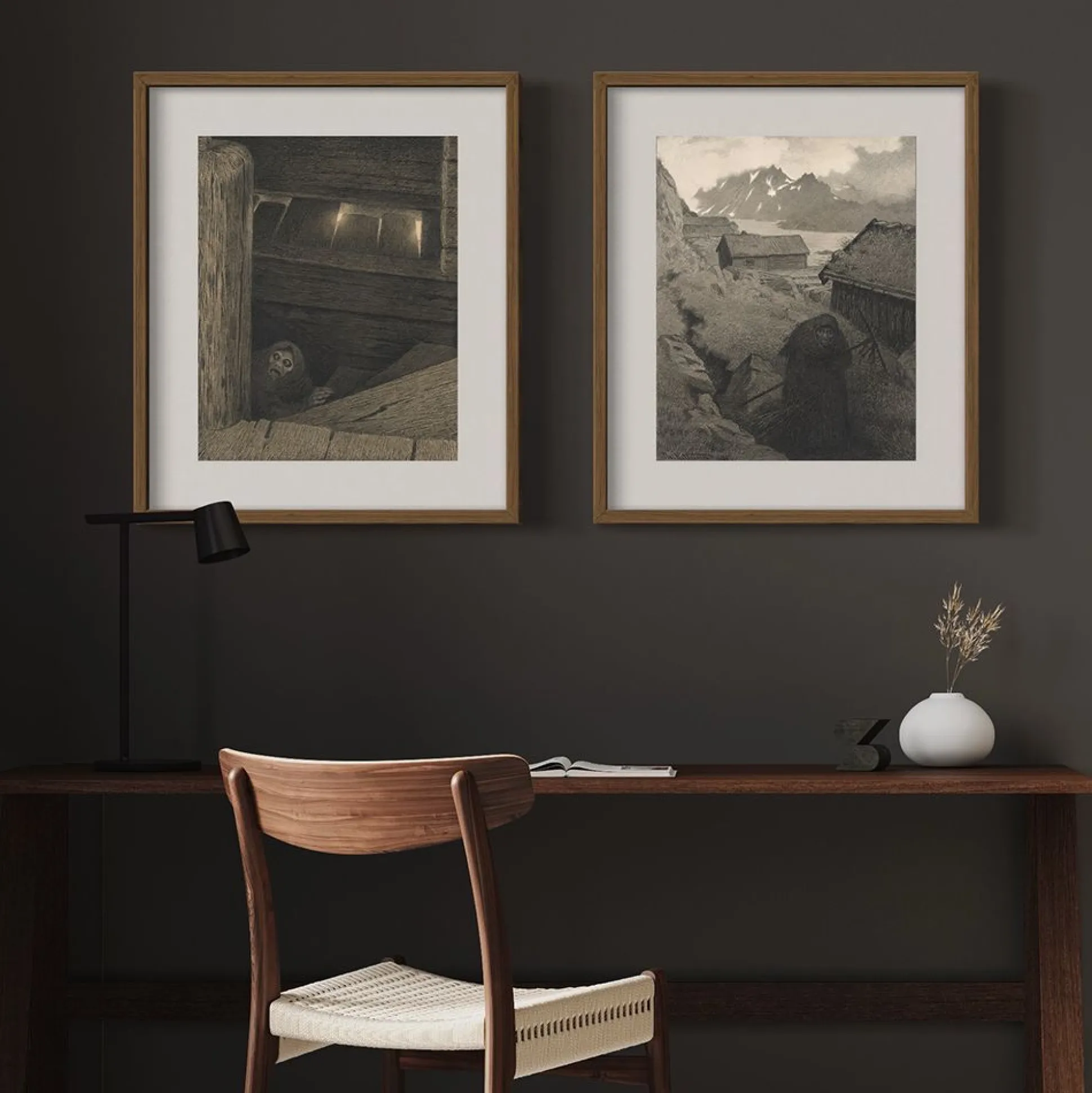 To plakater. 40 x 50 cm. Theodor Kittelsen, «Pesta»